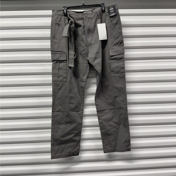 Men’s Belted Cargo Work Pants 40W x 30L Gray Cotton Utility Pockets Ashly Heroe - Picture 1 of 7